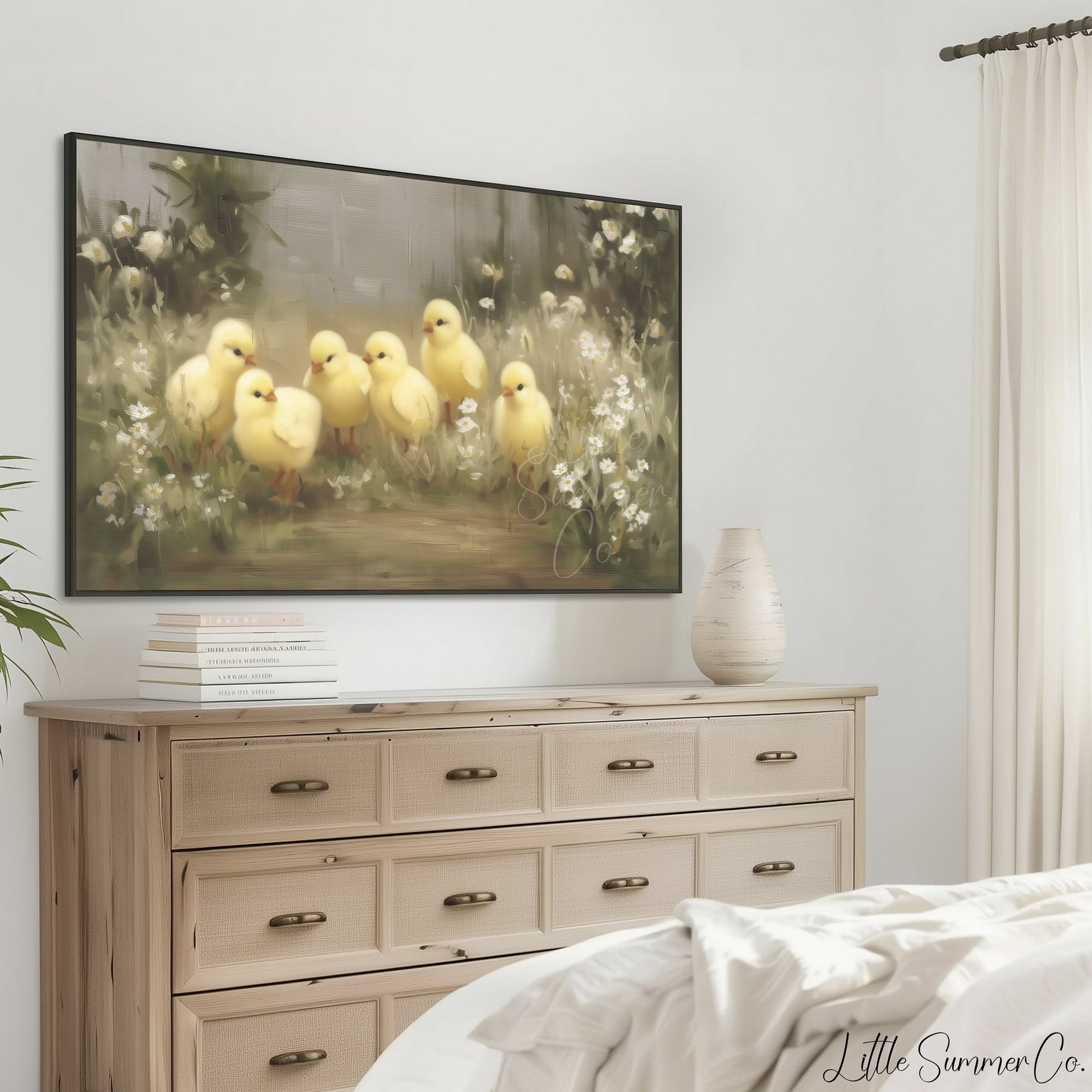 Easter Chicks Wildflower Meadow Frame TV Art displayed on a TV