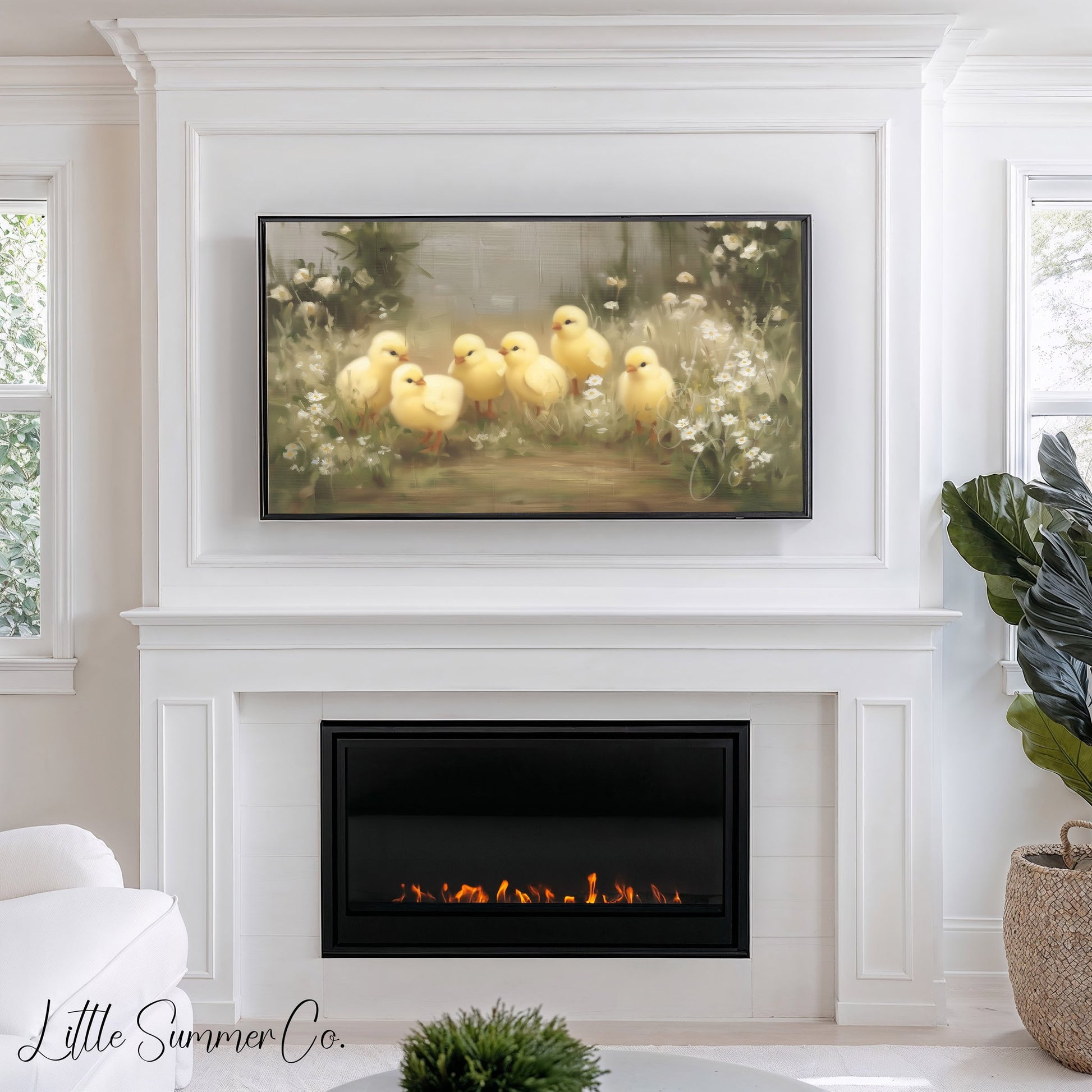 Easter Chicks Wildflower Meadow Frame TV Art displayed on a TV