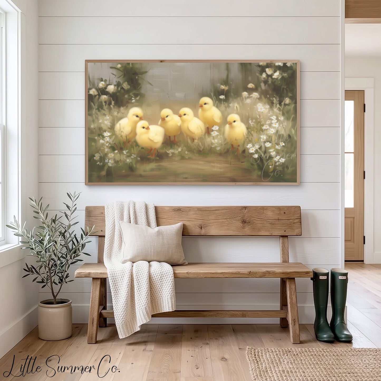 Easter Chicks Wildflower Meadow Frame TV Art displayed on a TV