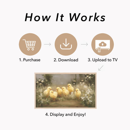Easter Chicks Wildflower Meadow Frame TV Art displayed on a TV