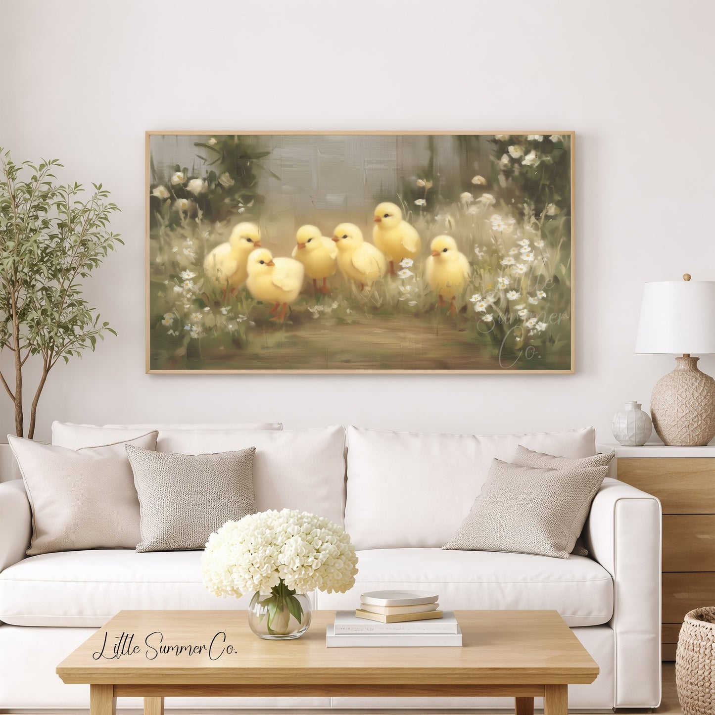 Easter Chicks Wildflower Meadow Frame TV Art displayed on a TV