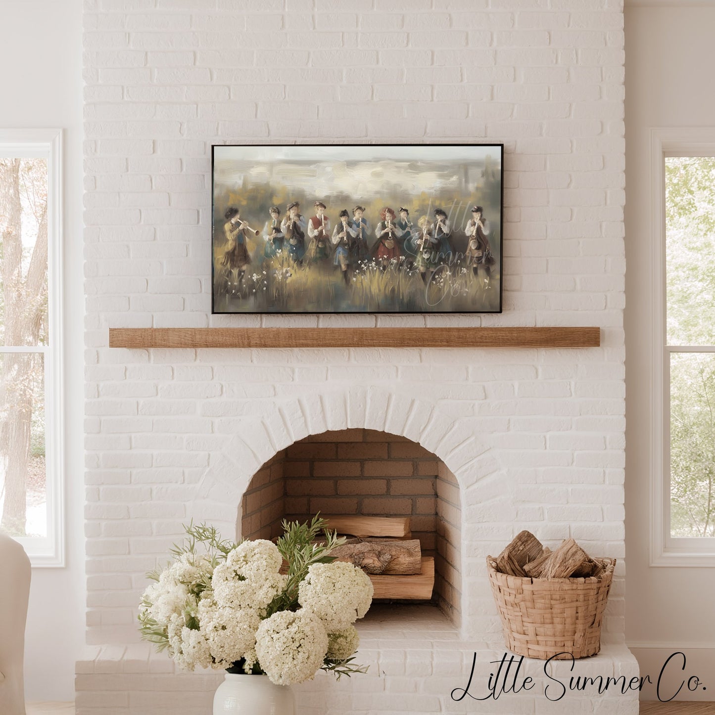 Children Playing Pipes Frame TV Art displayed on a TV