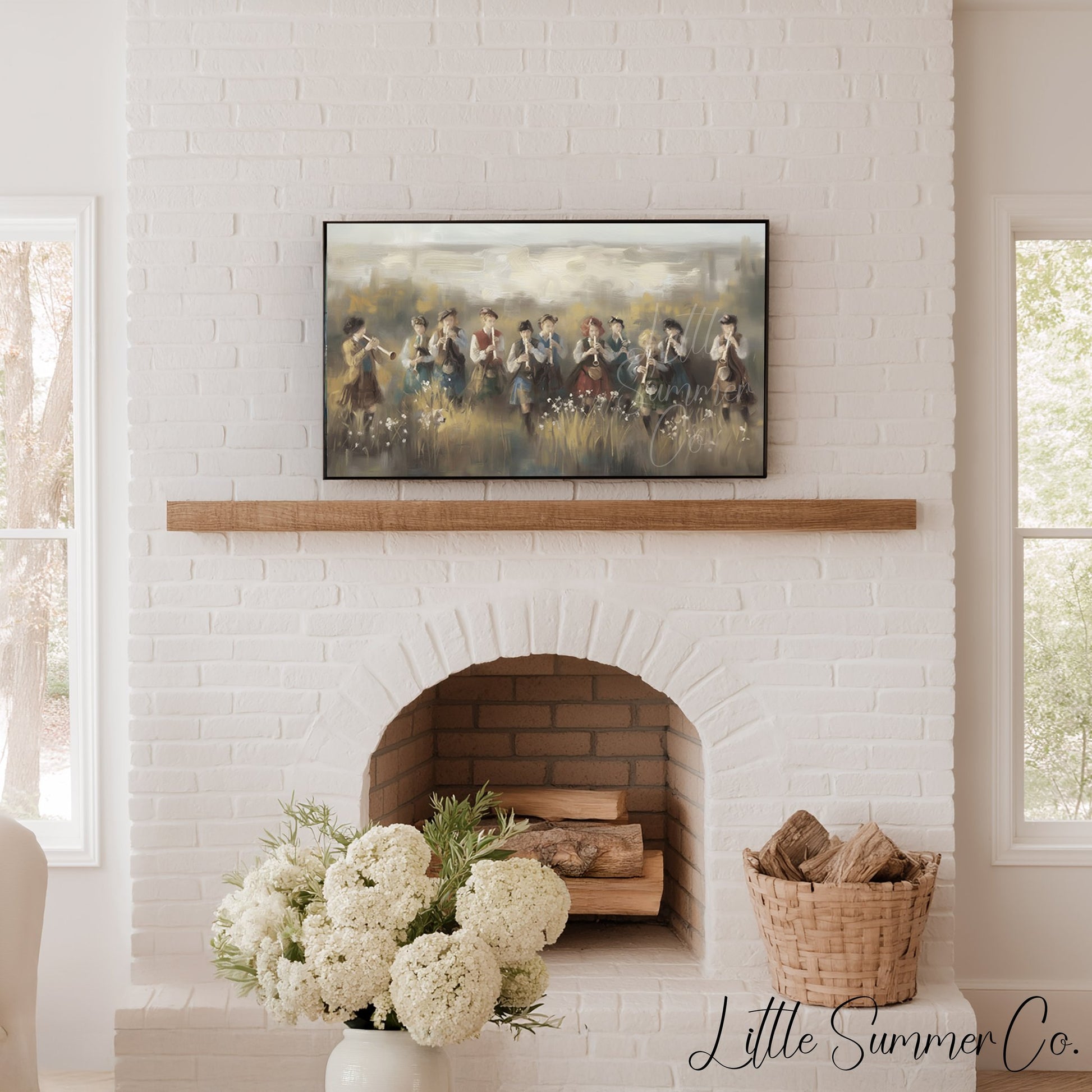 Children Playing Pipes Frame TV Art displayed on a TV