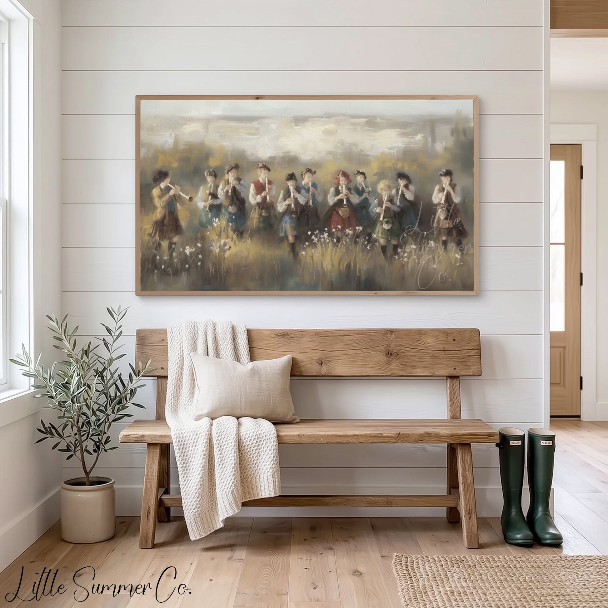 Children Playing Pipes Frame TV Art displayed on a TV