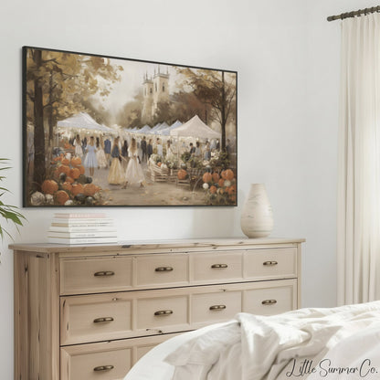 Autumn Market Pumpkins Frame TV Art displayed on a TV