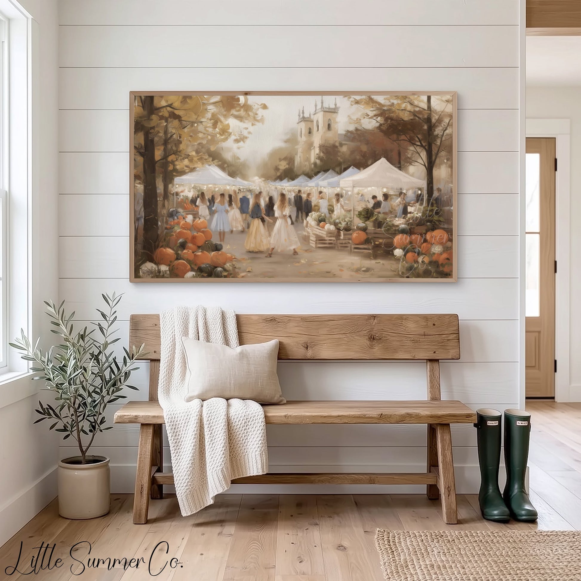 Autumn Market Pumpkins Frame TV Art displayed on a TV