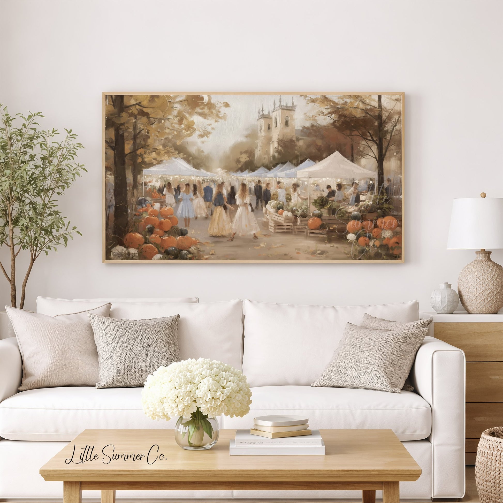 Autumn Market Pumpkins Frame TV Art displayed on a TV