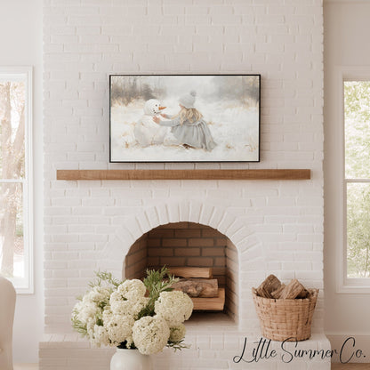 Girl Snowman Frame TV Art displayed on a TV