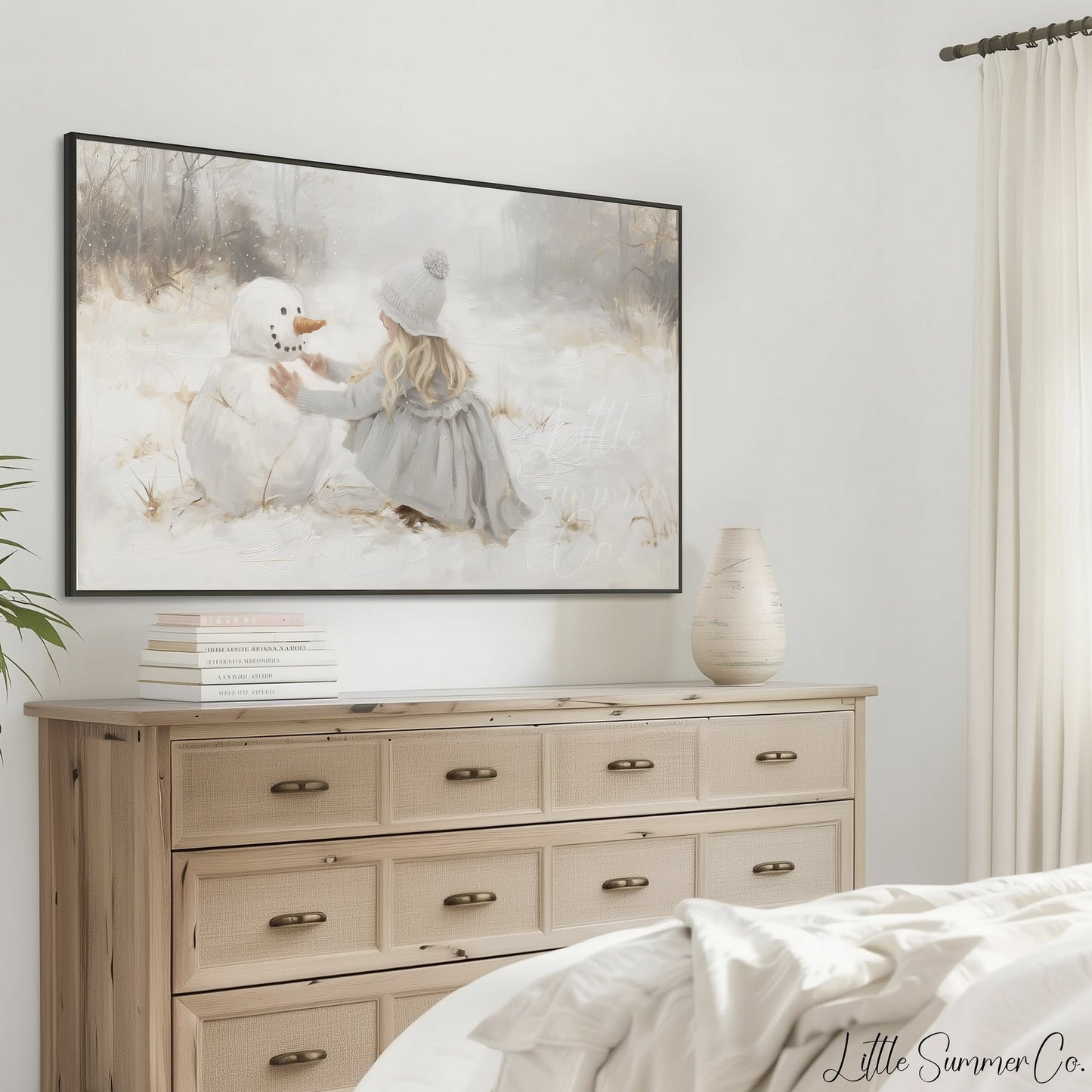 Girl Snowman Frame TV Art displayed on a TV