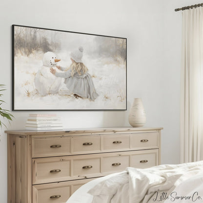Girl Snowman Frame TV Art displayed on a TV