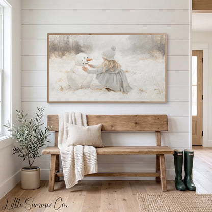 Girl Snowman Frame TV Art displayed on a TV