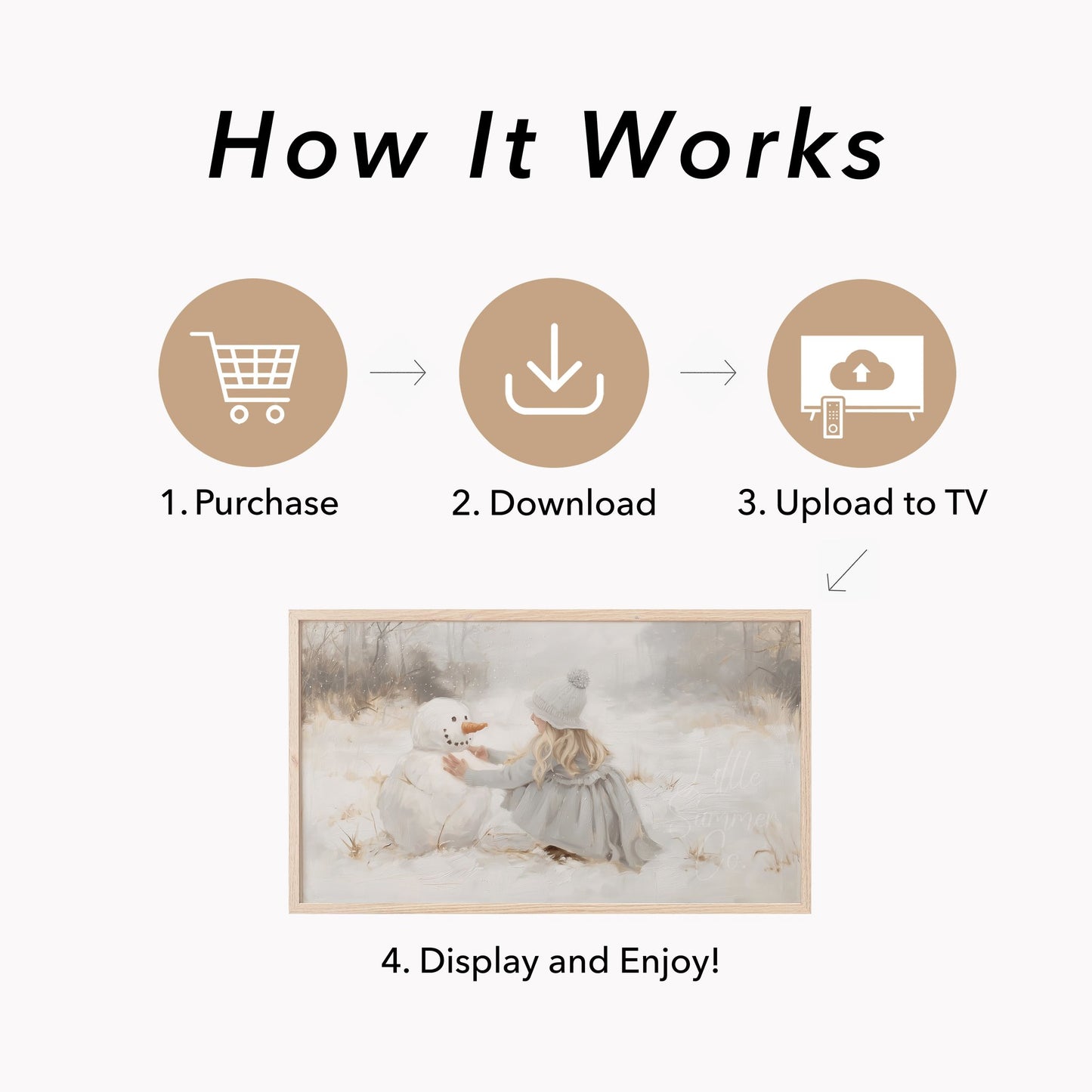 Girl Snowman Frame TV Art displayed on a TV