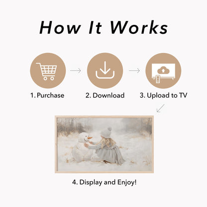 Girl Snowman Frame TV Art displayed on a TV