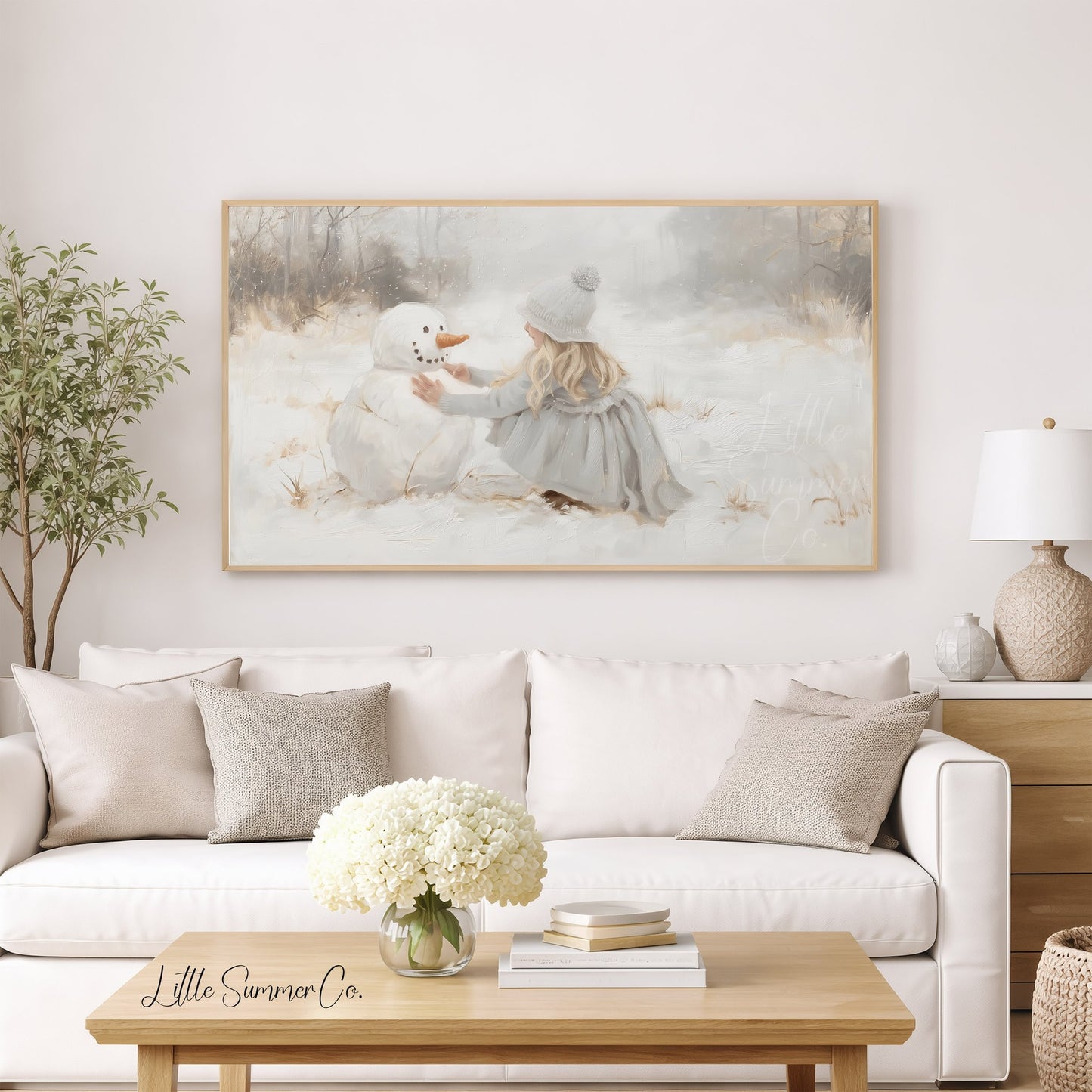 Girl Snowman Frame TV Art displayed on a TV