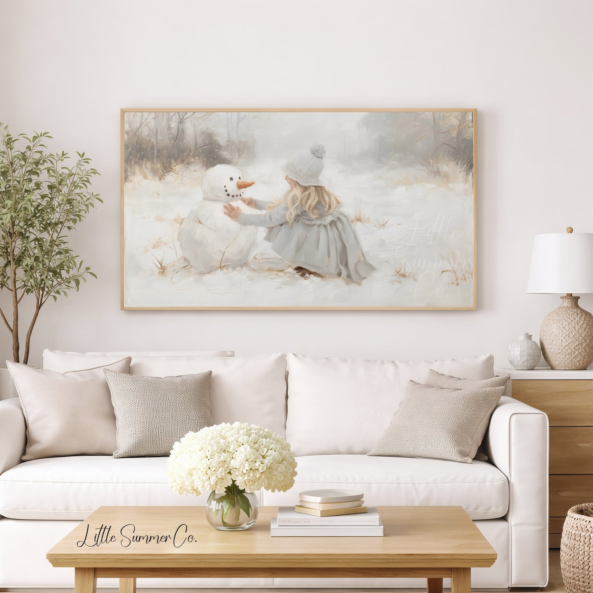 Girl Snowman Frame TV Art displayed on a TV