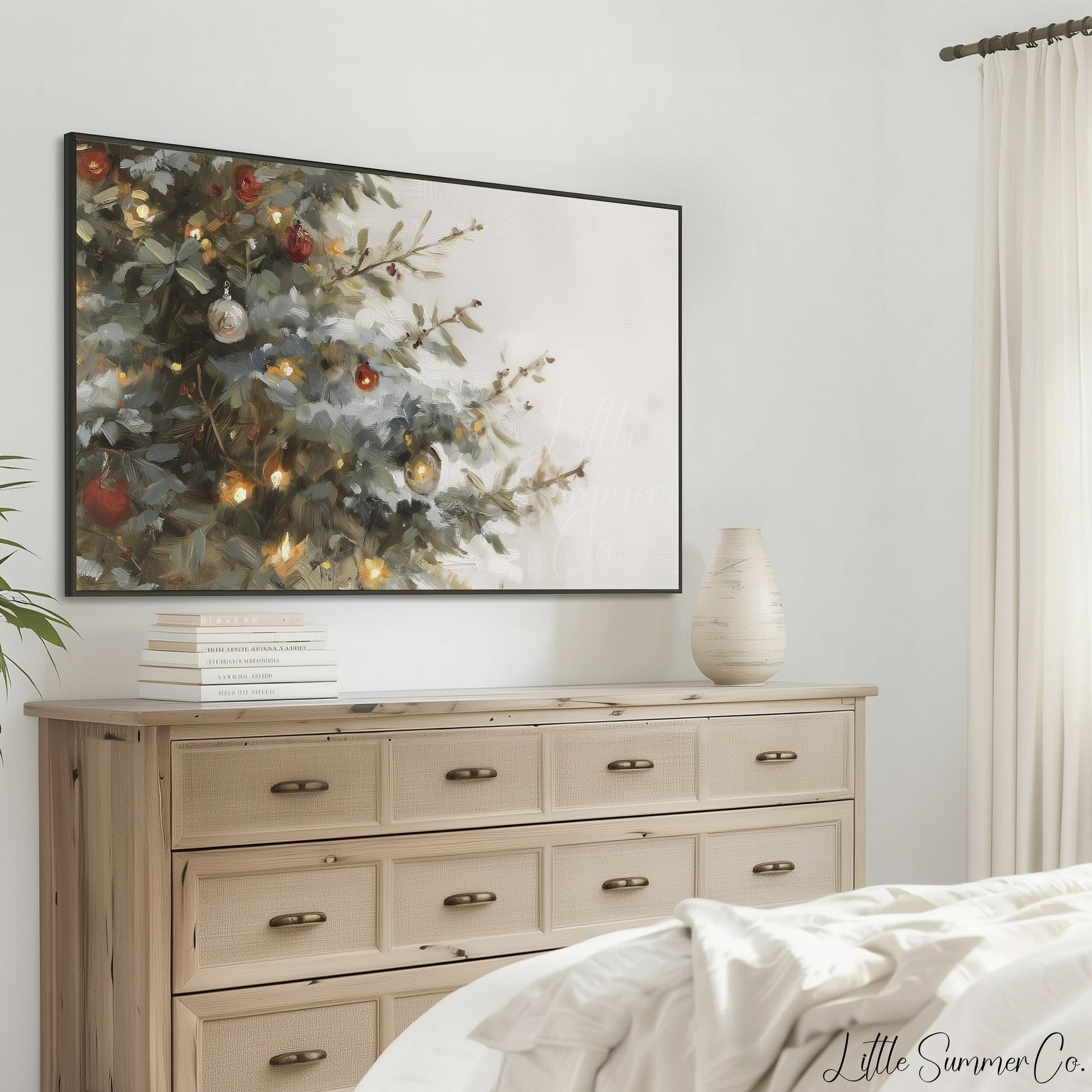Christmas Tree Branches Frame TV Art displayed on a TV