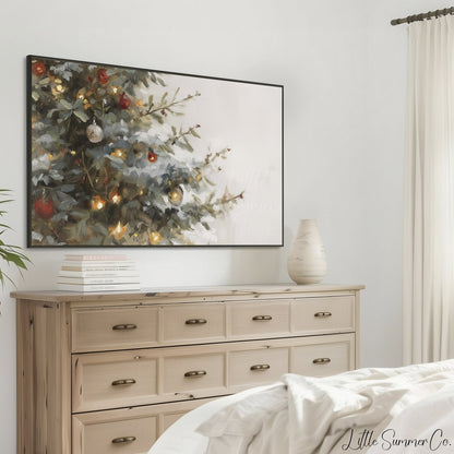 Christmas Tree Branches Frame TV Art displayed on a TV