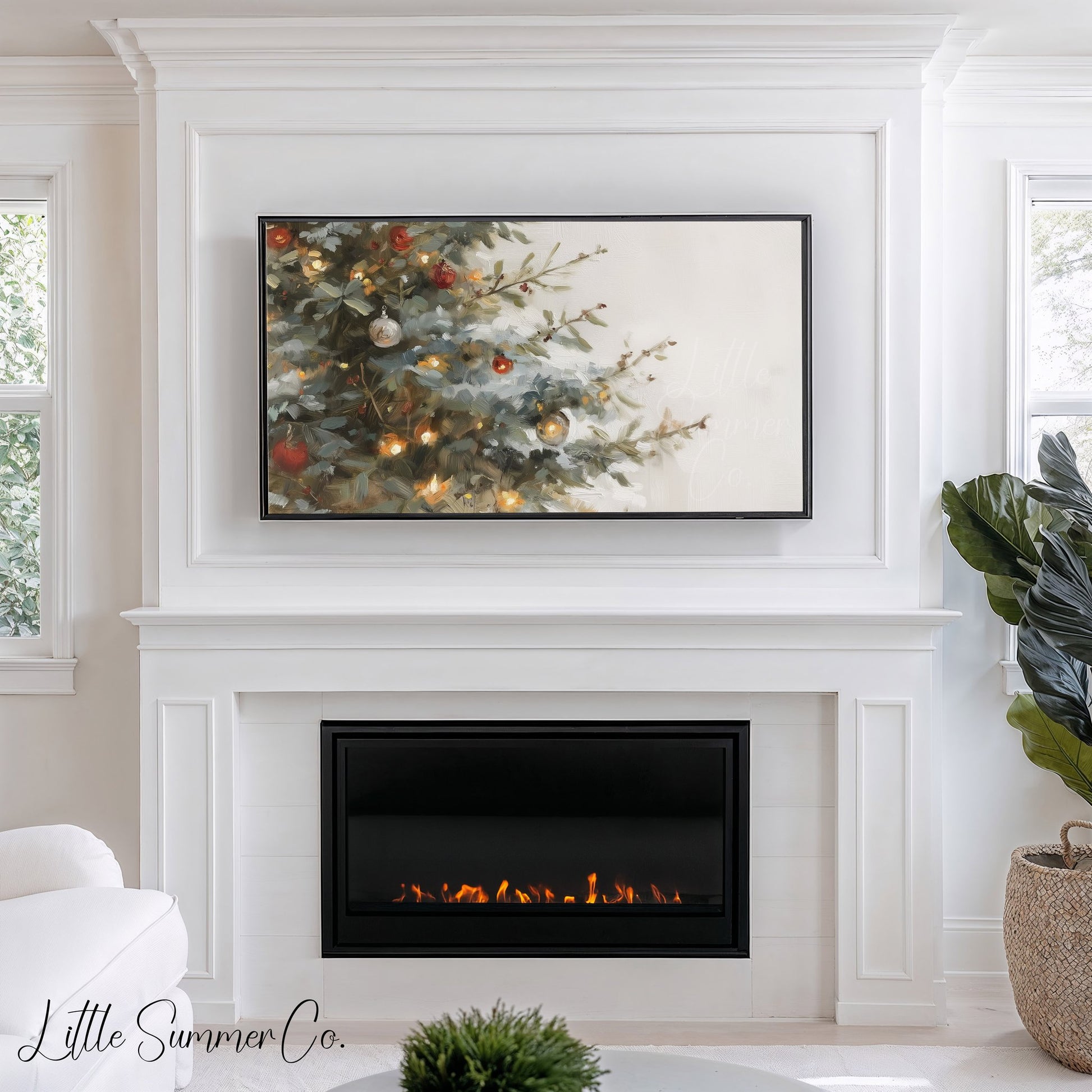 Christmas Tree Branches Frame TV Art displayed on a TV