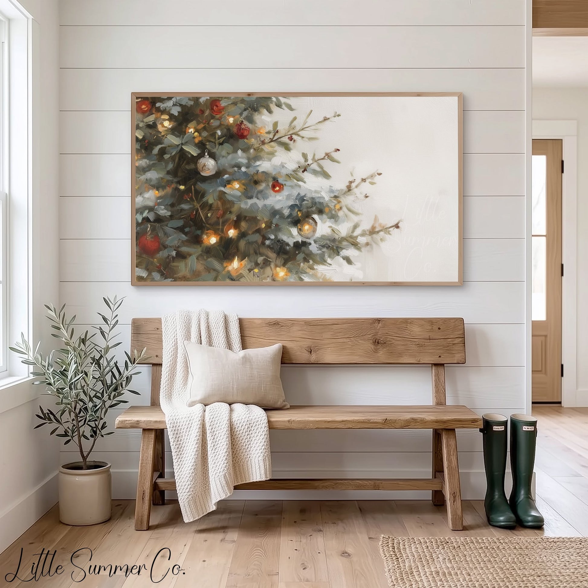 Christmas Tree Branches Frame TV Art displayed on a TV