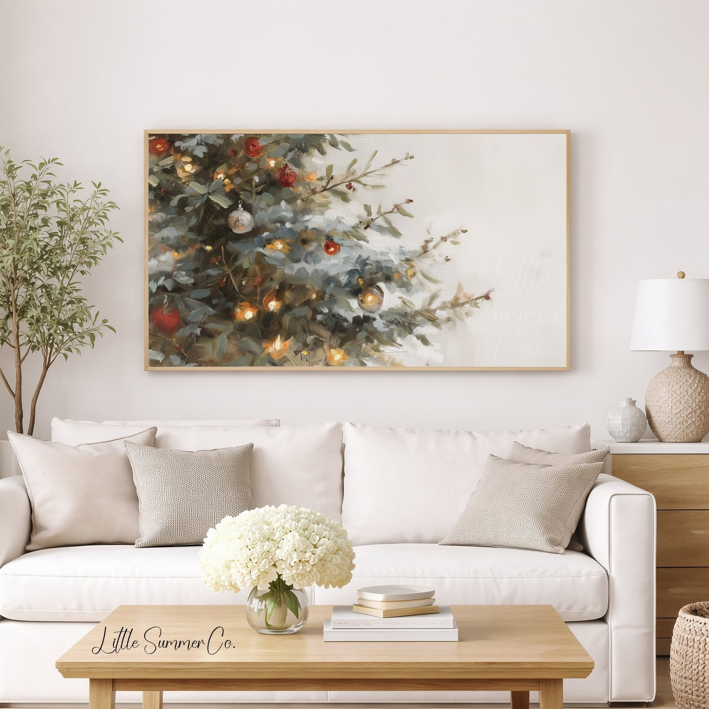 Christmas Tree Branches Frame TV Art displayed on a TV