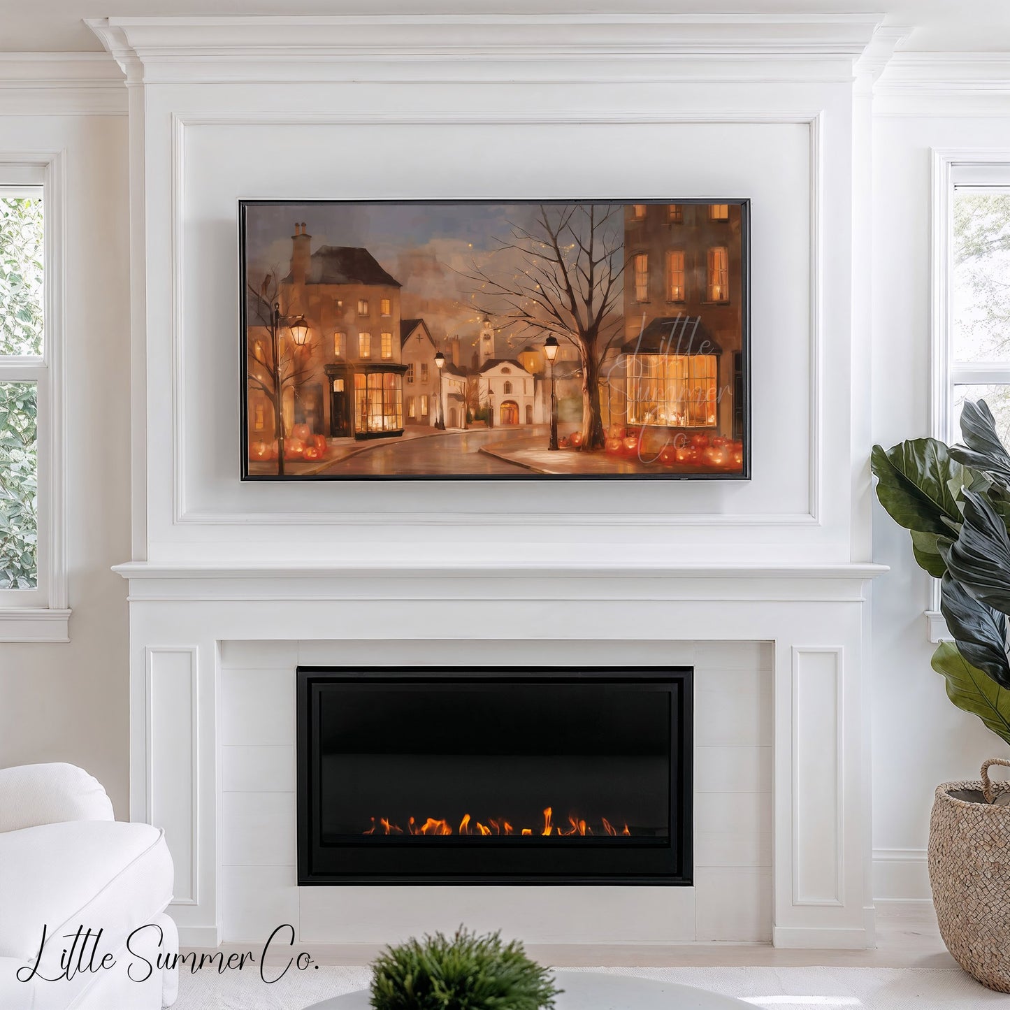 Halloween Town Street Frame TV Art displayed on a TV