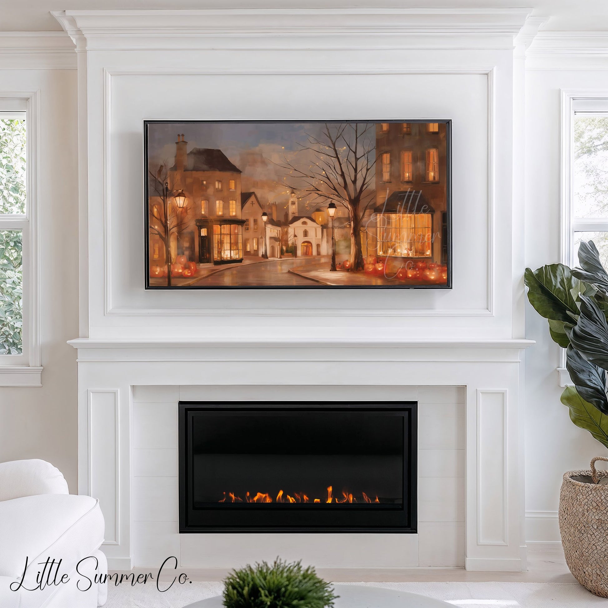 Halloween Town Street Frame TV Art displayed on a TV
