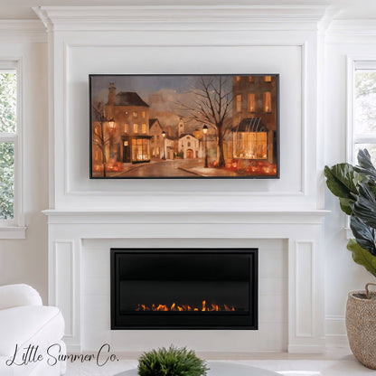 Halloween Town Street Frame TV Art displayed on a TV