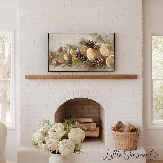 Lemon Pinecone Garland Frame TV Art displayed on a TV