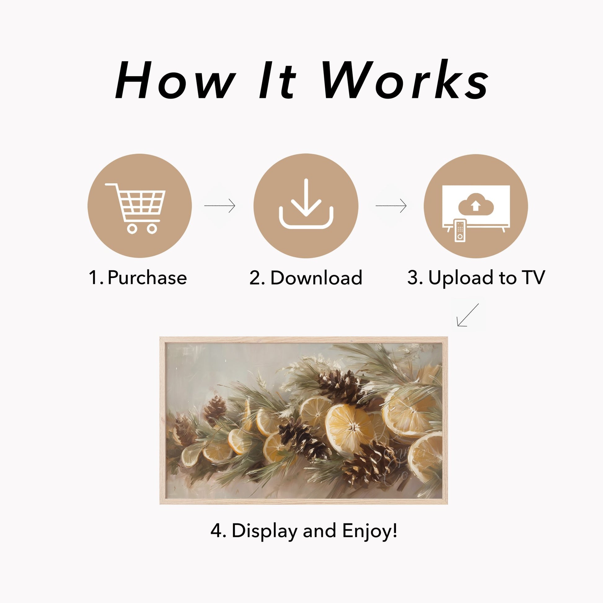 Lemon Pinecone Garland Frame TV Art displayed on a TV