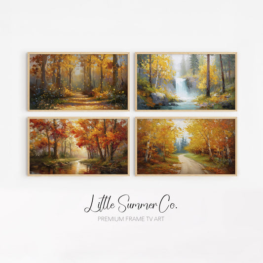 Golden Woodland Landscapes Frame TV Art Bundle displayed on a TV