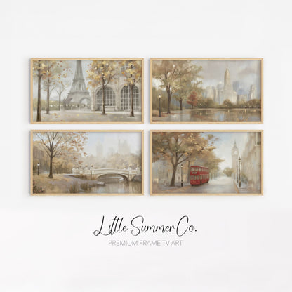 Timeless City Scenes Frame TV Art Bundle displayed on a TV