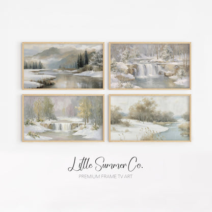 Snowy Mountain River Frame TV Art Bundle displayed on a TV