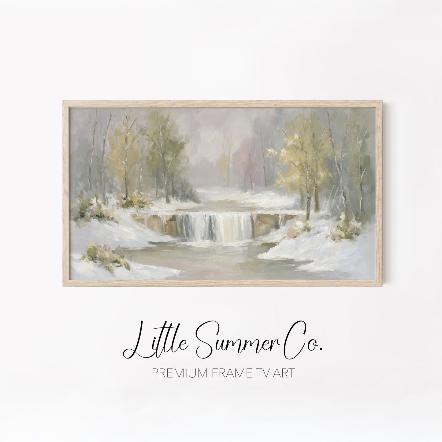 Snowy Mountain River Frame TV Art Bundle displayed on a TV