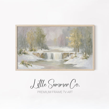 Snowy Mountain River Frame TV Art Bundle displayed on a TV