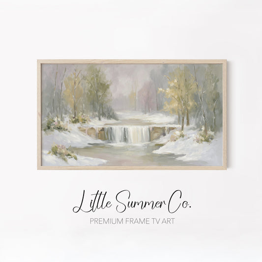 Snowy Mountain River Frame TV Art Bundle displayed on a TV