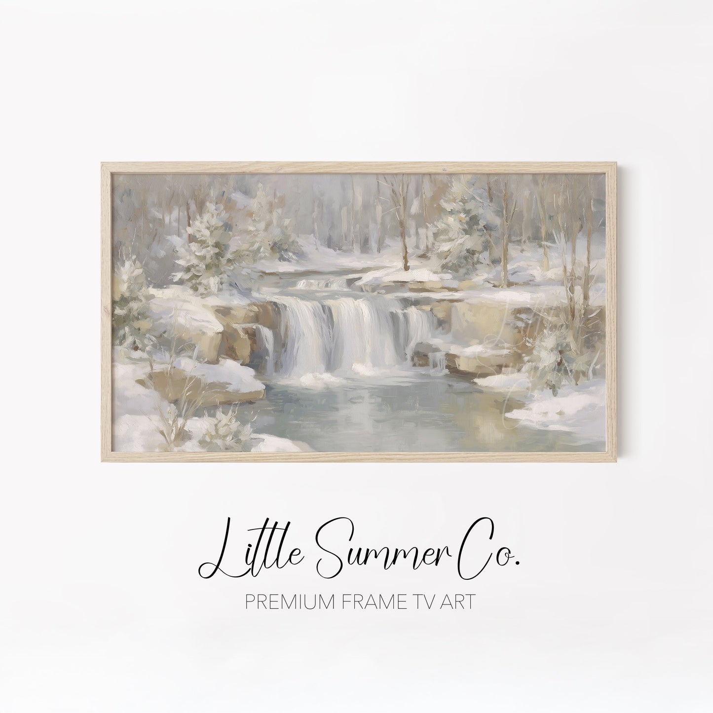 Snowy Mountain River Frame TV Art Bundle displayed on a TV