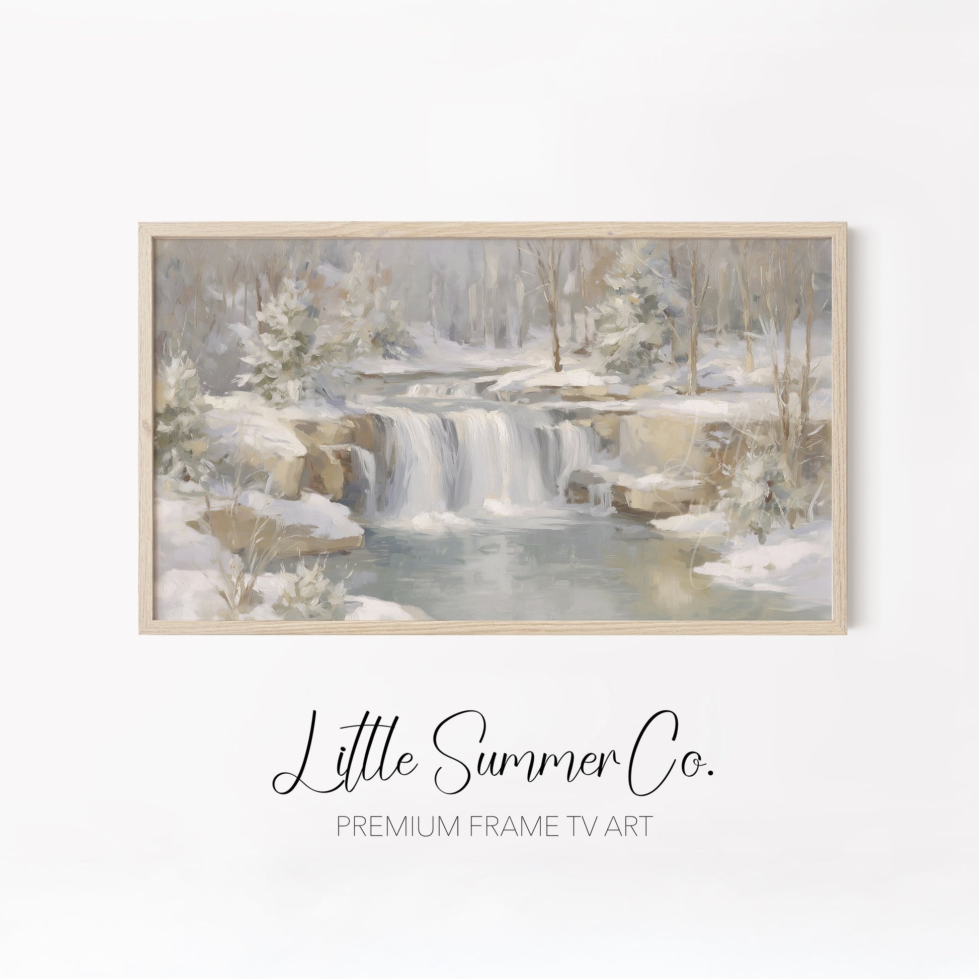 Snowy Mountain River Frame TV Art Bundle displayed on a TV