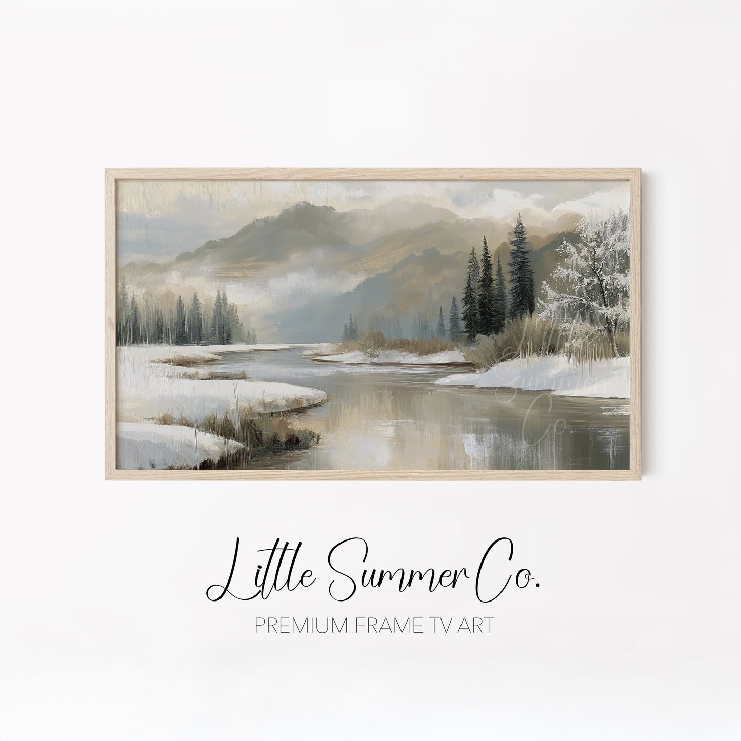 Snowy Mountain River Frame TV Art Bundle displayed on a TV