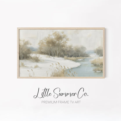 Snowy Mountain River Frame TV Art Bundle displayed on a TV