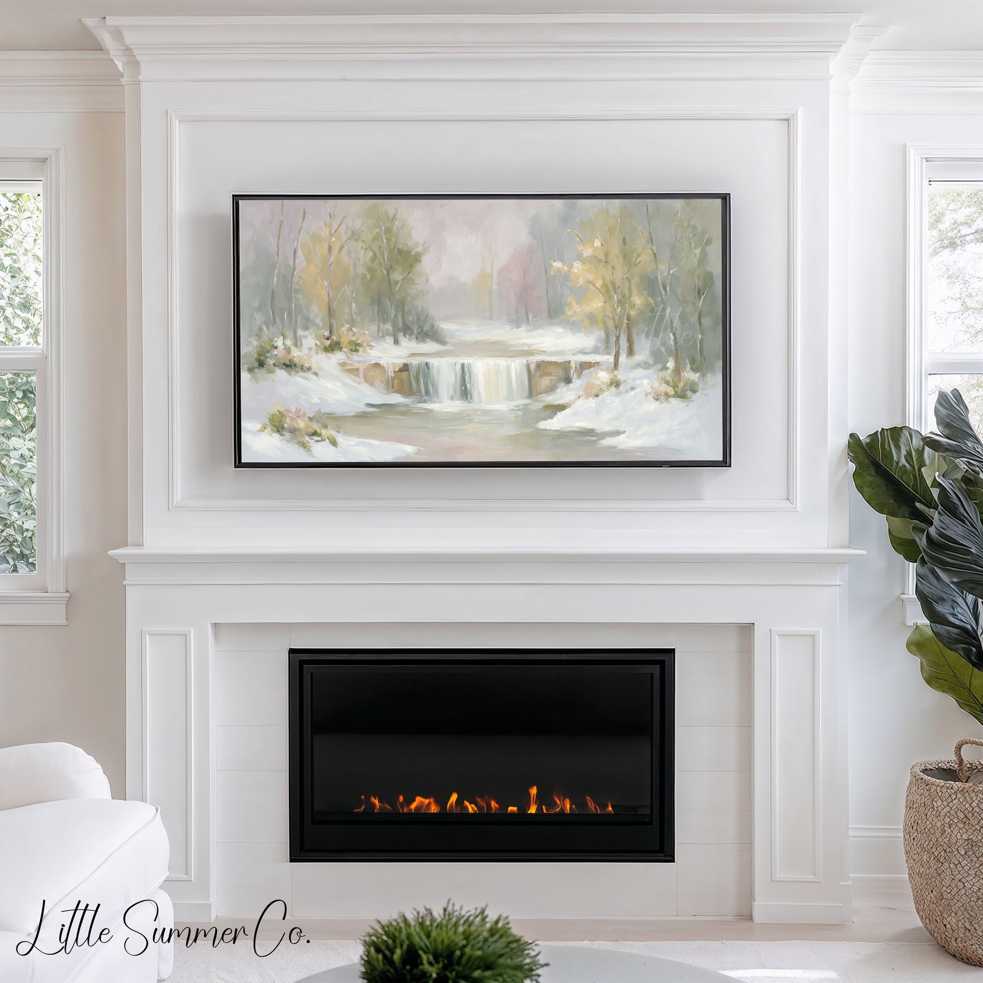 Snowy Mountain River Frame TV Art Bundle displayed on a TV
