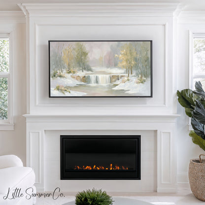 Snowy Mountain River Frame TV Art Bundle displayed on a TV