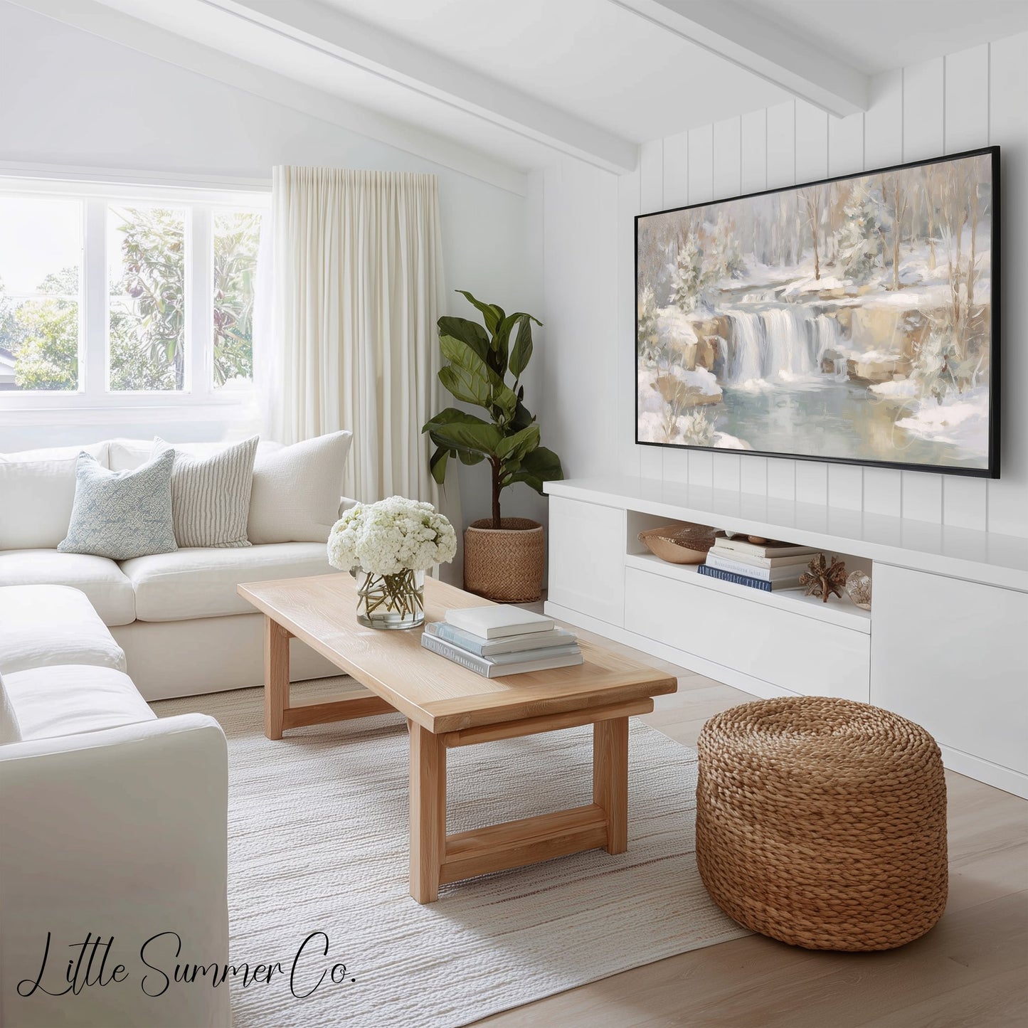 Snowy Mountain River Frame TV Art Bundle displayed on a TV