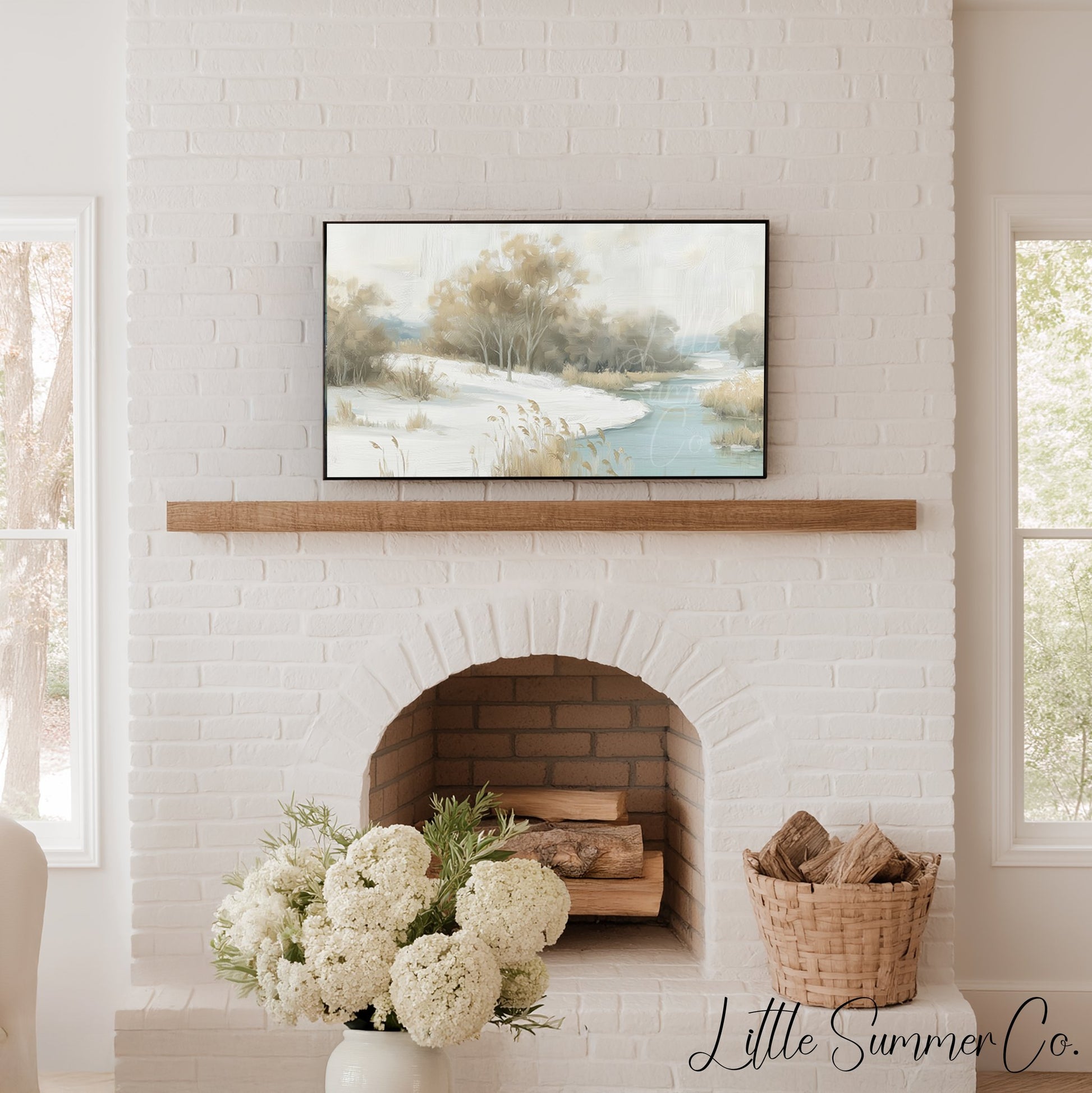 Snowy Mountain River Frame TV Art Bundle displayed on a TV