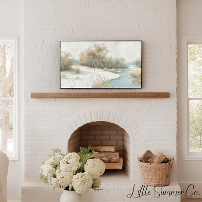 Snowy Mountain River Frame TV Art Bundle displayed on a TV