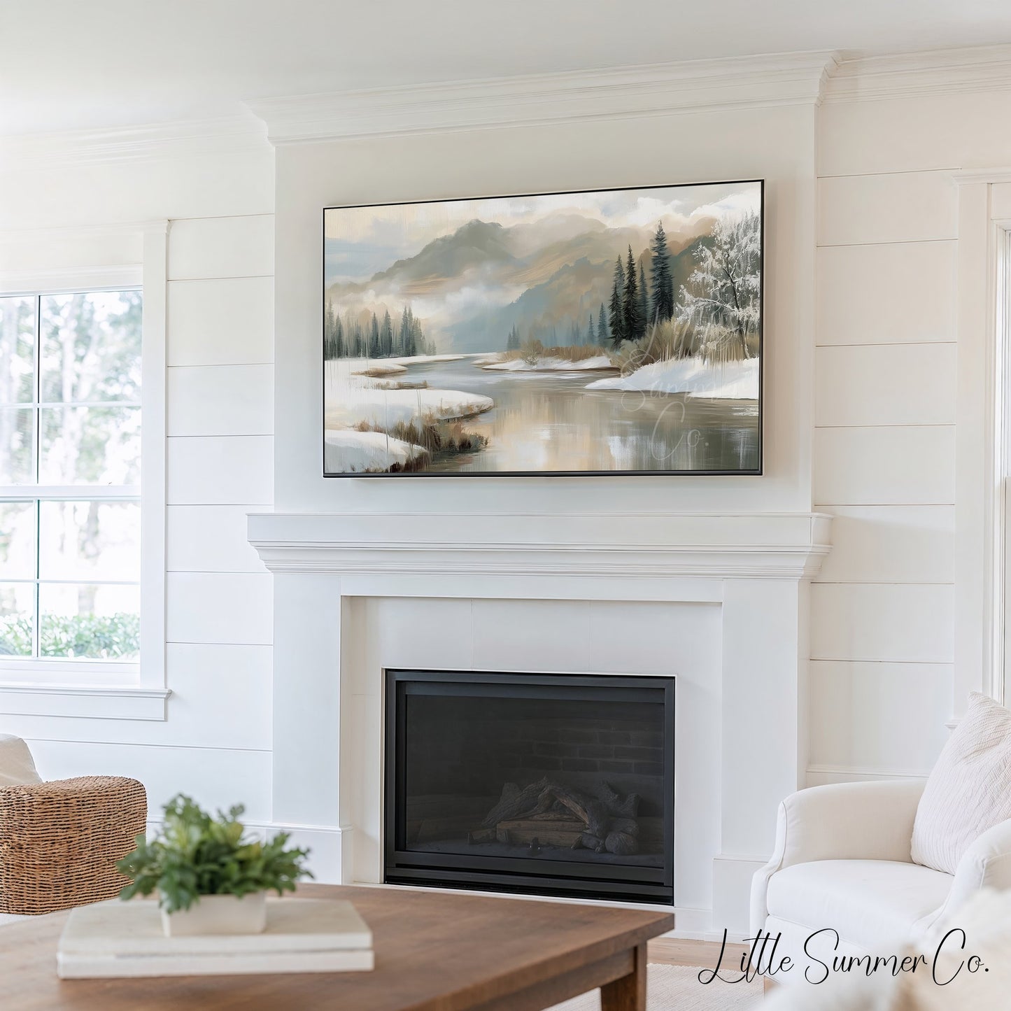 Snowy Mountain River Frame TV Art Bundle displayed on a TV