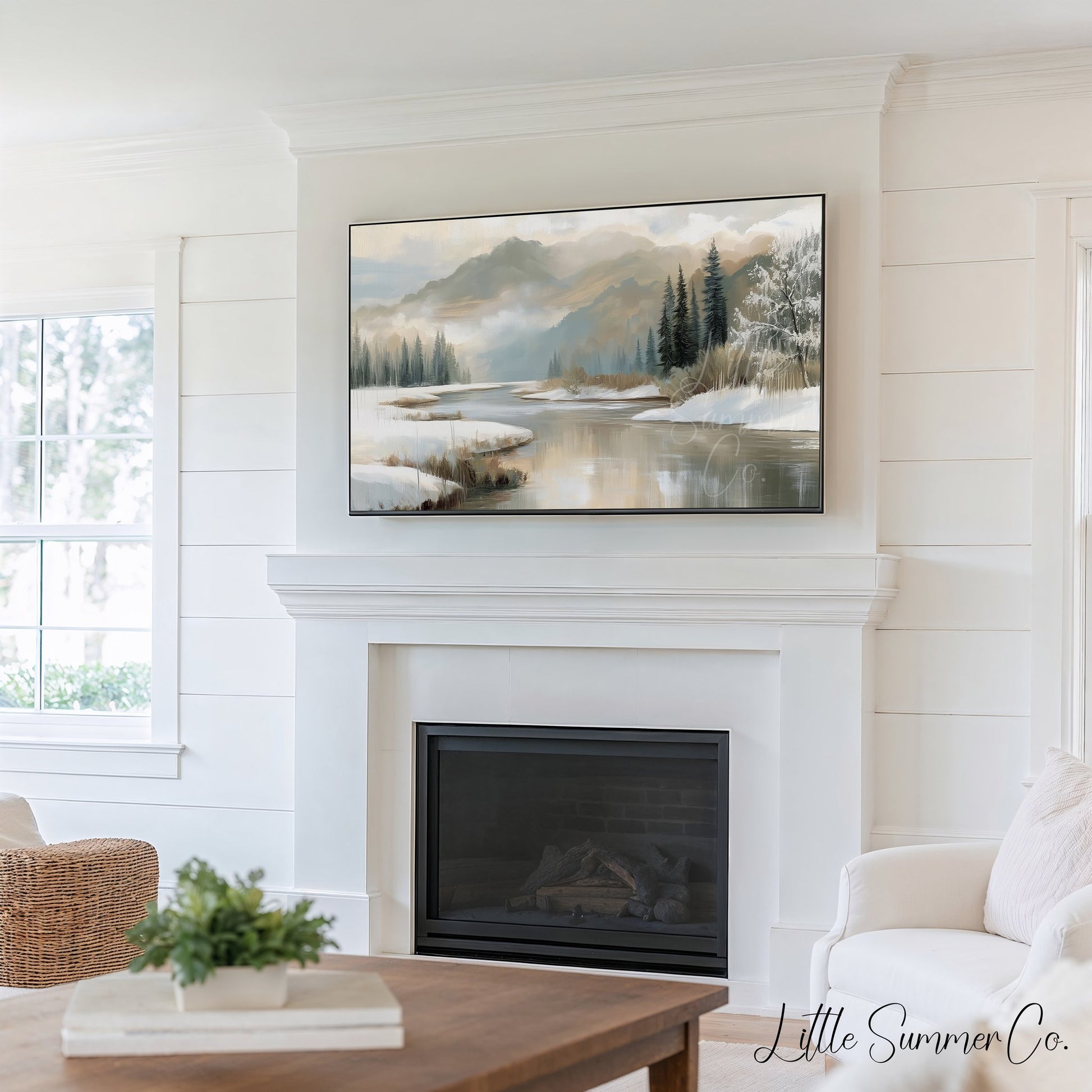 Snowy Mountain River Frame TV Art Bundle displayed on a TV