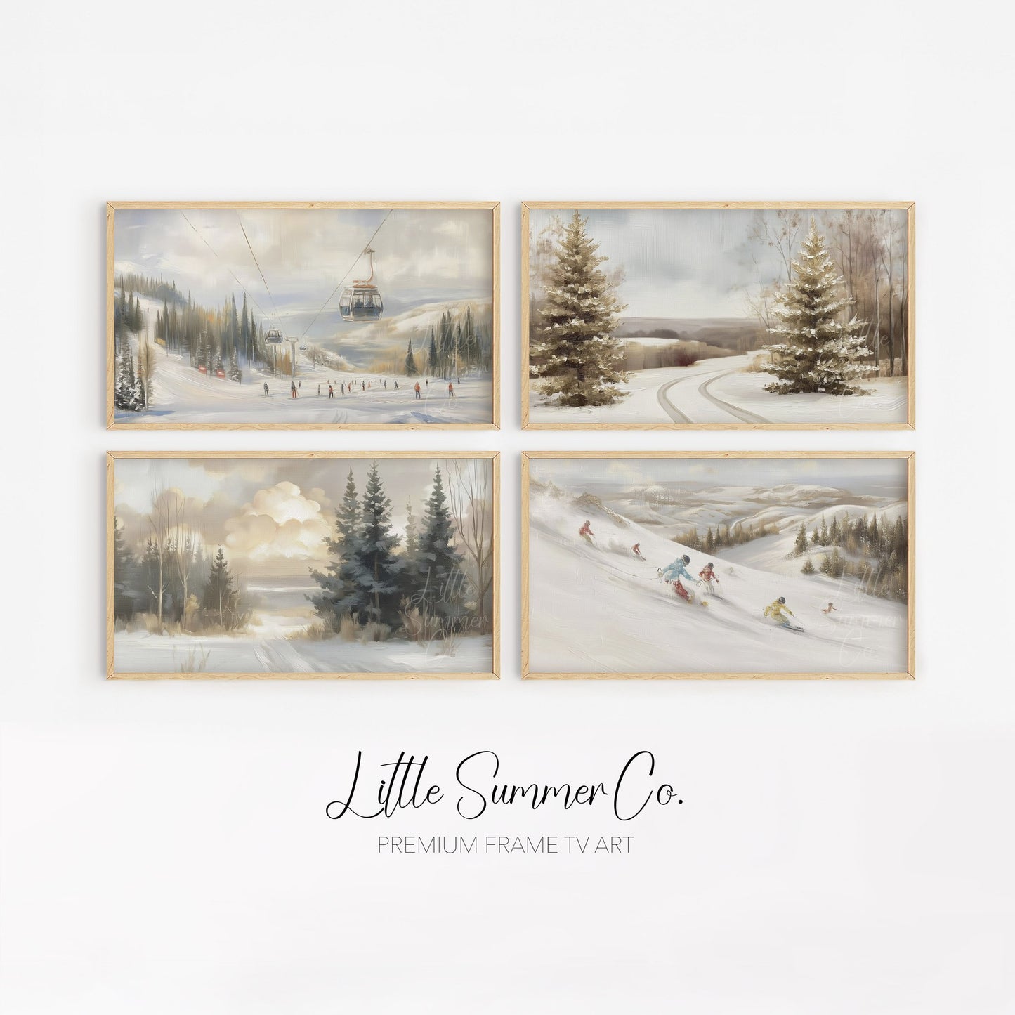 Alpine Ski Resort Scenes Frame TV Art Bundle displayed on a TV
