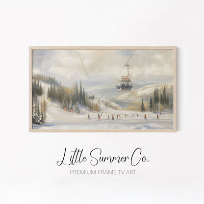 Alpine Ski Resort Scenes Frame TV Art Bundle displayed on a TV