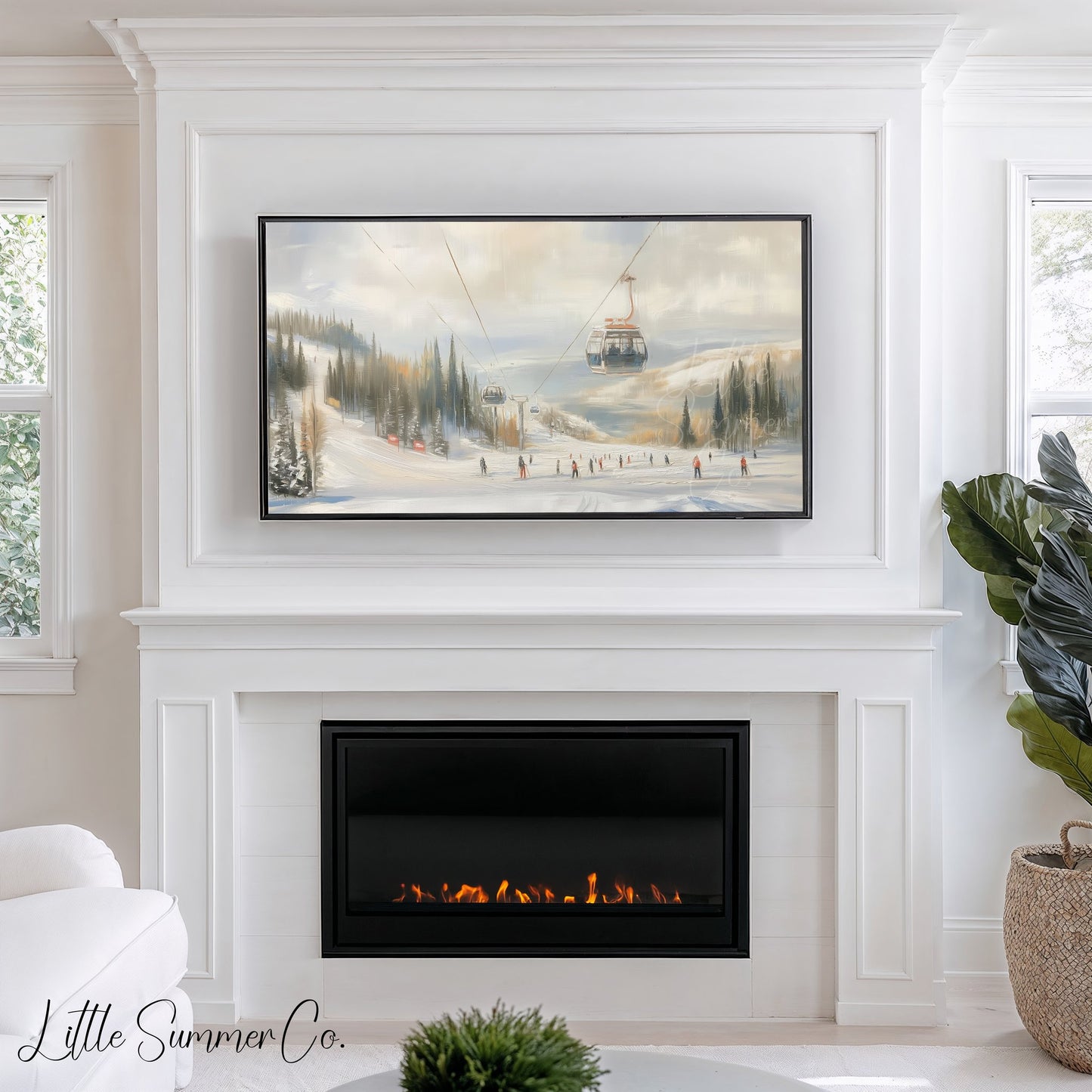 Alpine Ski Resort Scenes Frame TV Art Bundle displayed on a TV