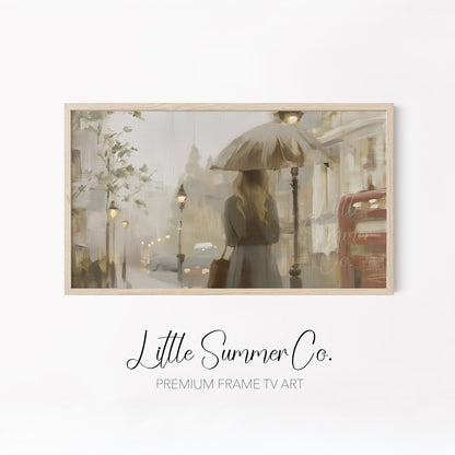 Rainy European Cities Frame TV Art Bundle displayed on a TV